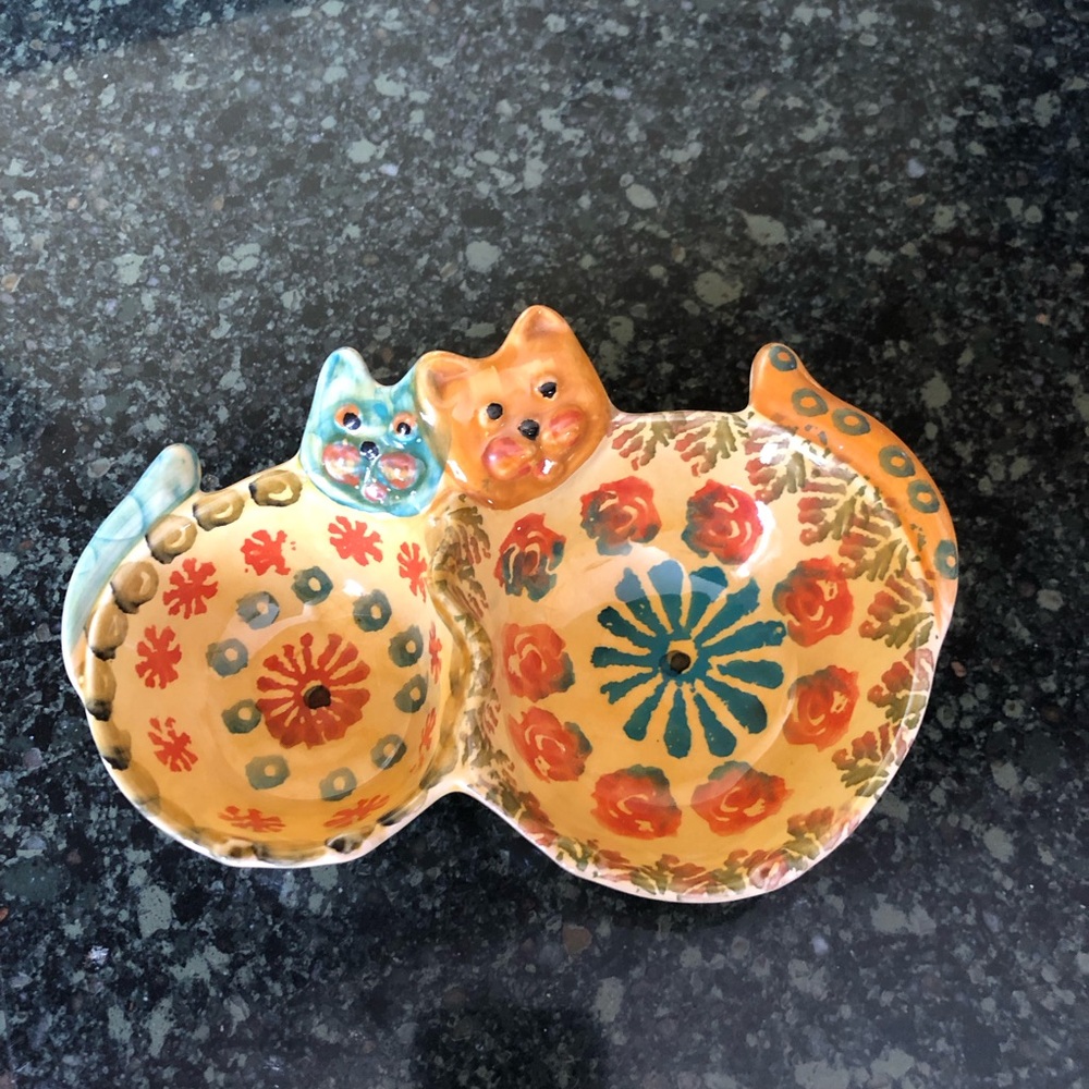 Doubles Cat Art Ceramic Tidbit Trinket Dish Made in Italy